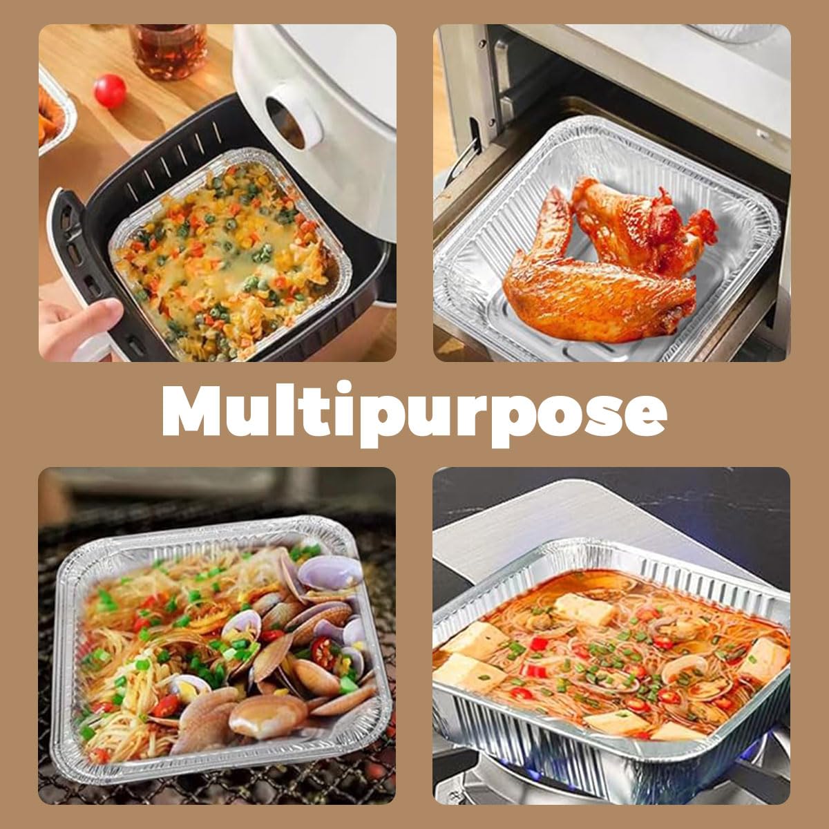 Supvox Air Fryer Aluminum Foil Trays for Baking and Cooking 20 Pcs 8 in Deep Design | Oven Safe
