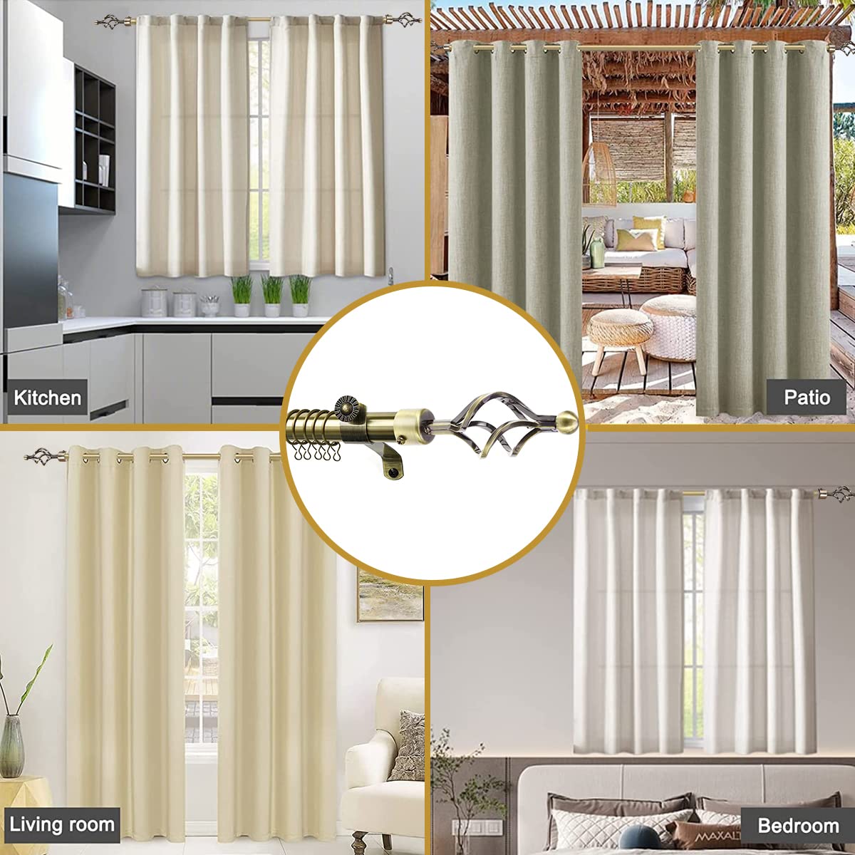 HASTHIP Curtain Rod for Windows adjustable 40 to 79 in with swirl finials and iron build | bronze finish