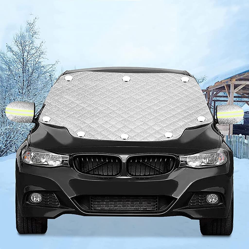 STHIRA® Car Windshield Sun Shade Sunshade Blocks Magnet Installation with Heat Reflective Rearview Mirror Window Cover, Universal Windproof Car Front Windshield Sun Shade 145 * 116cm