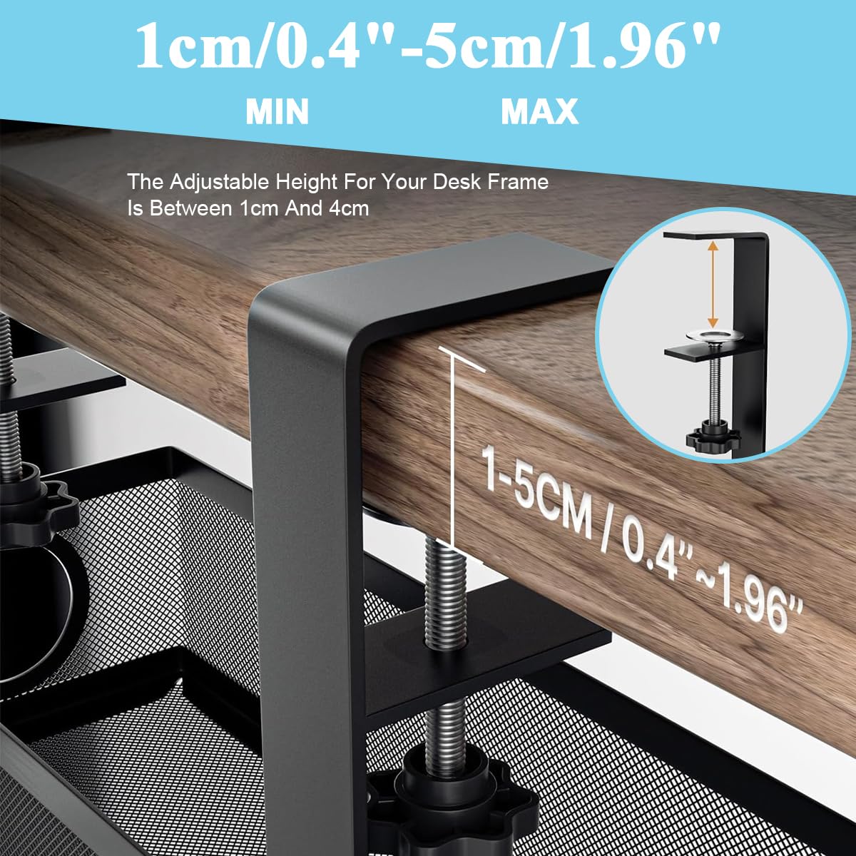 Climberty Adjustable Under Desk Cable Organizer for Home Office with Screw-Fixed Metal Rack | Black