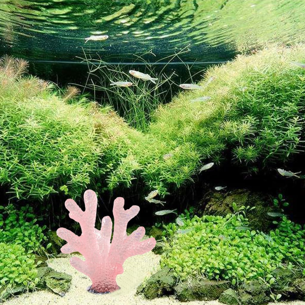 Qpets Aquarium Coral Ornament for Fish Tank with Glow-in-the-Dark Resin Pink 1.85 in | Desk Decor