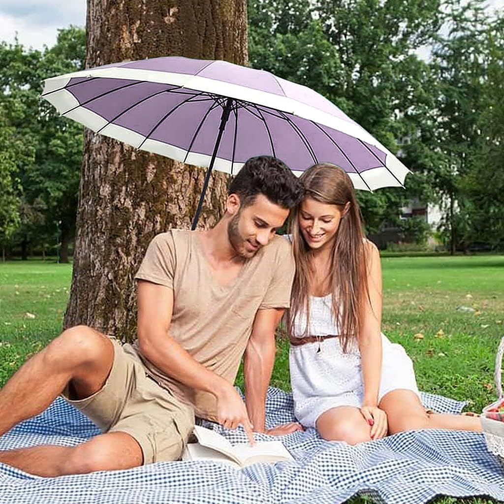 PALAY® 47in Umbrella Big Size for Women, 16 Alloy Fiber Ribs Long Stick Umbrella, Automatic Open Windproof Umbrella, UPF 50 + Japanese Umbrella for Family, Outfoor