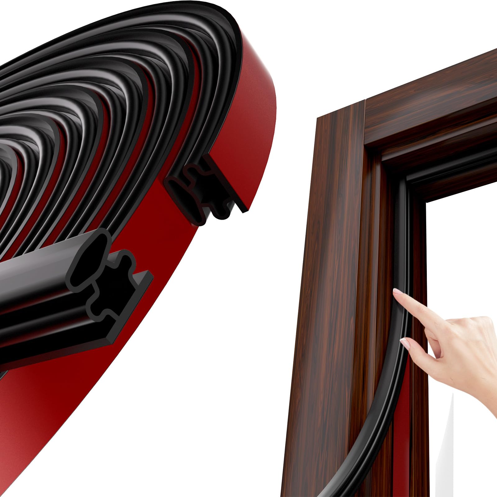 HASTHIP® Weather Stripping, Black D-Shaped Rubber Seal Strip for Doors/Windows, Self-Adhesive Door Soundproof Weatherstripping for Door Frame Window Insulation Gap Blocker 20 Ft