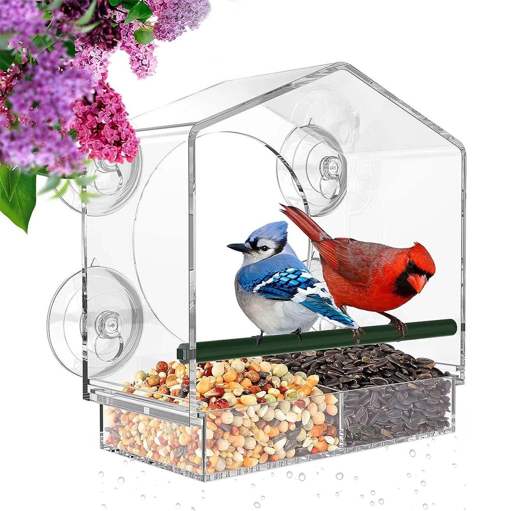 HASTHIP® Bird Feeders with Strong Suction Cups, Acrylic Window Bird Feeder for Outside, Transparent Bird House, Balcony Glass Mount for Kids & Elderly Viewing Clear Bird Feeder (21.5x20.5x10cm)