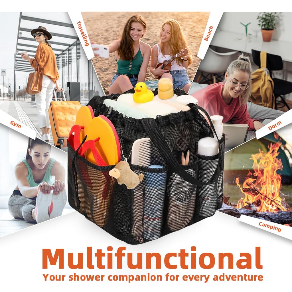 HASTHIP Mesh Shower Caddy for College Dorm and Gym Use with 8 Pockets Quick Dry Nylon | Hanging Toiletry Bag for Travel