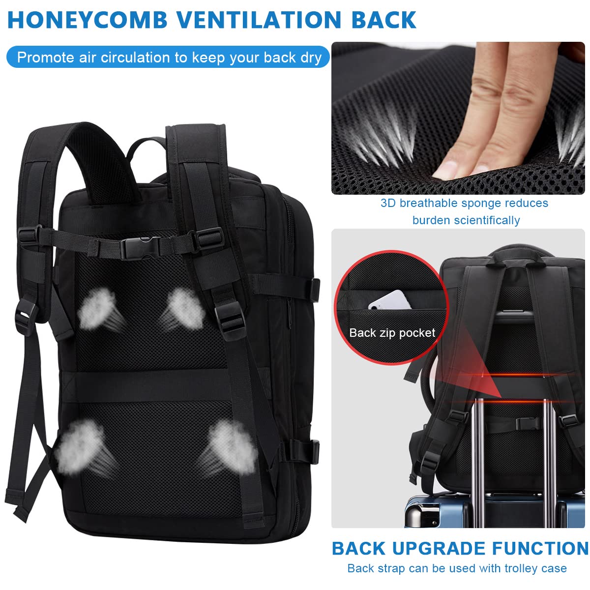 GUSTAVE Laptop Backpack for Travel and Business with USB Port 22–37L Expandable Design | Black