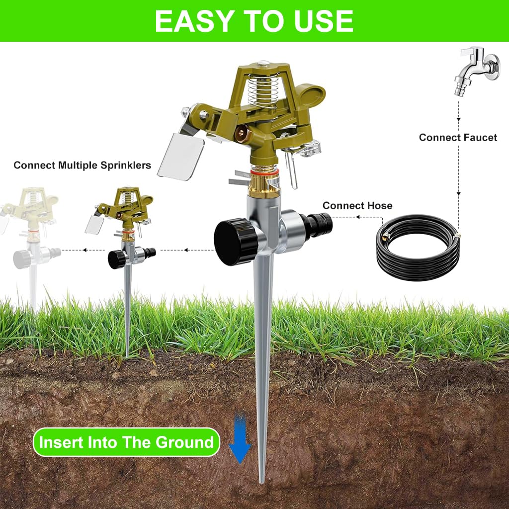 ORTIZA Garden Rotating Water Sprinkler for Lawn and Flower Bed with 360° Adjustable Zinc Alloy Nozzle