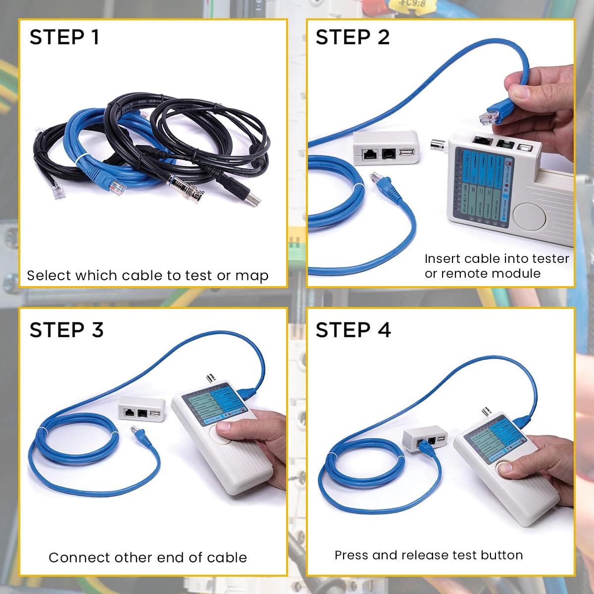 Serplex® 4 in 1 Multi Network Cable Tester Tool, Universal Network Cable Tester Device for USB/BNC/Rj11/Rj45 LAN Cable UTP STP Wire Tester (Battery not included)