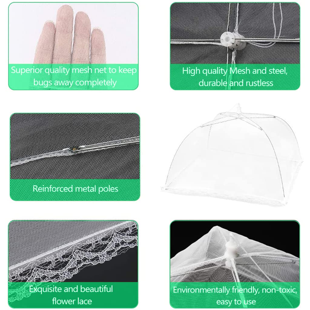 HASTHIP Food Cover Tents for Outdoor Picnics with Pop Up Steel Frame 17 in Mesh Net | 4 Pack White