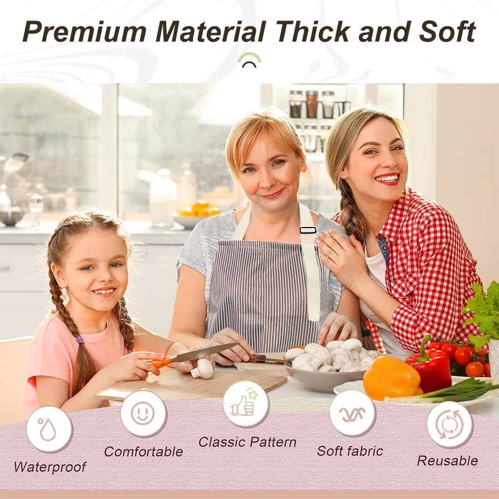 ZIBUYU® Kitchen Apron with Pocket Fashion Stripy Apron Oil-proof PVC Cooking Apron with Water Absorbent Coral Plush Patches for Hand Wiping Adjustable Neck Strap Design Women Men Kitchen Apron