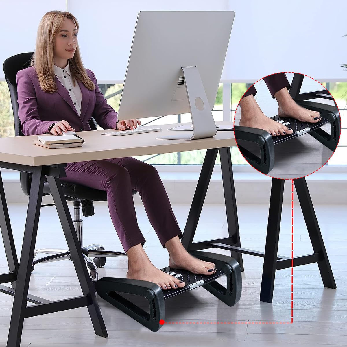 HASTHIP® Adjustable Height Foot Rest, Foot Rest Under Desk with Massage Texture and Roller, Relieve Stiffness, Numbness, Promote Leg Circulation, Relieve Leg Pressure, Black