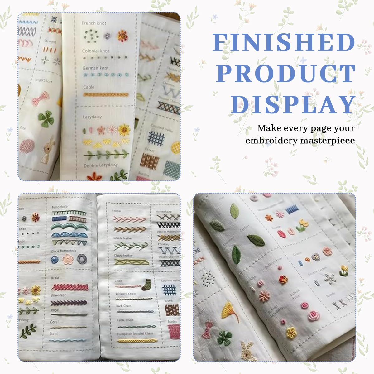 HASTHIP Embroidery Stitch Fabric Book for Learning with Visual Samples | DIY Guide for All Skill Levels
