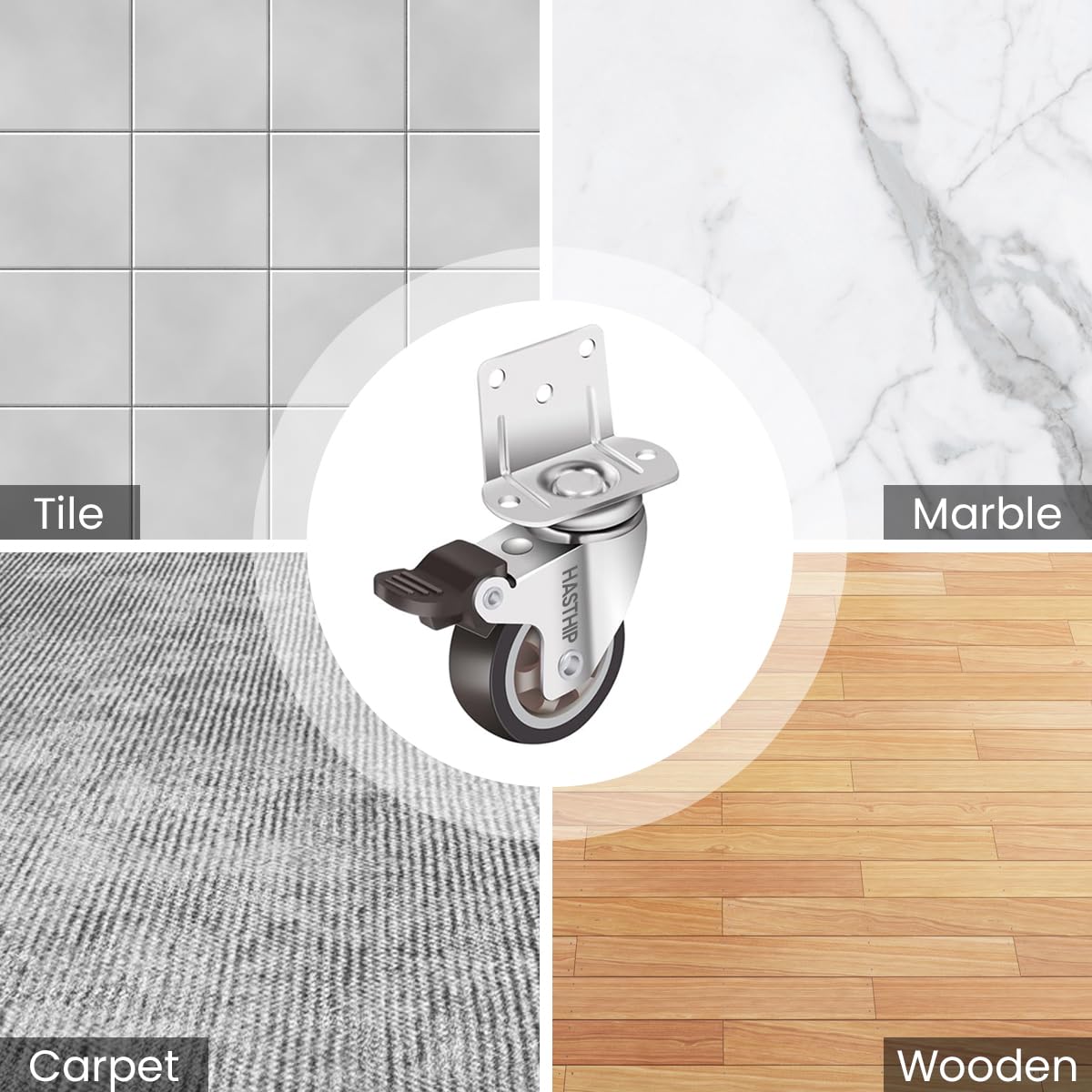 HASTHIP L Shaped Caster Wheels for Furniture with 360 Degree Swivel Plate and TPE Rubber Set of 4 1 inch Load 200 lbs