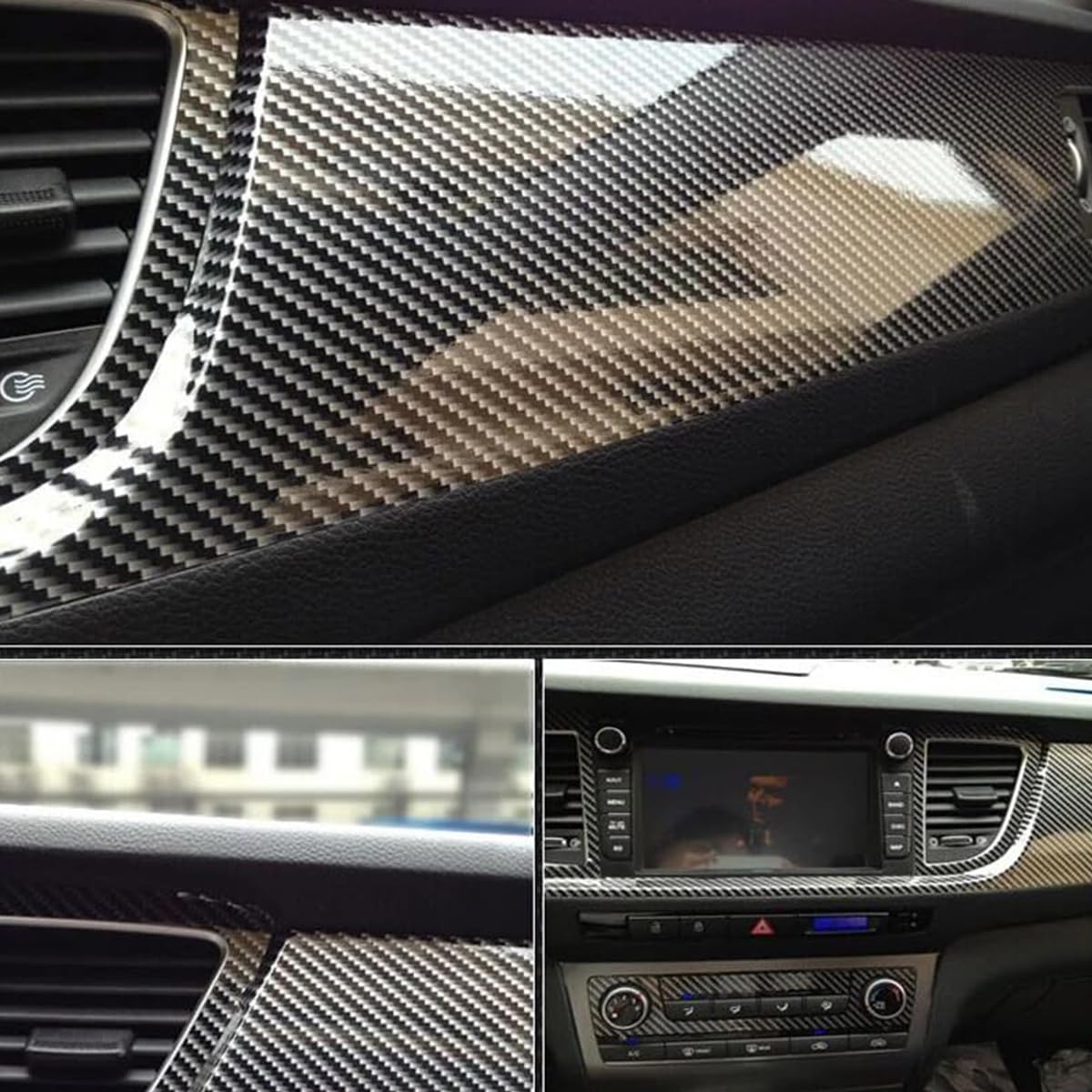 STHIRA Gloss Carbon Fiber Car Wrap Film 30x152 cm 2 PCS with UV Resistant Peel Stick Design