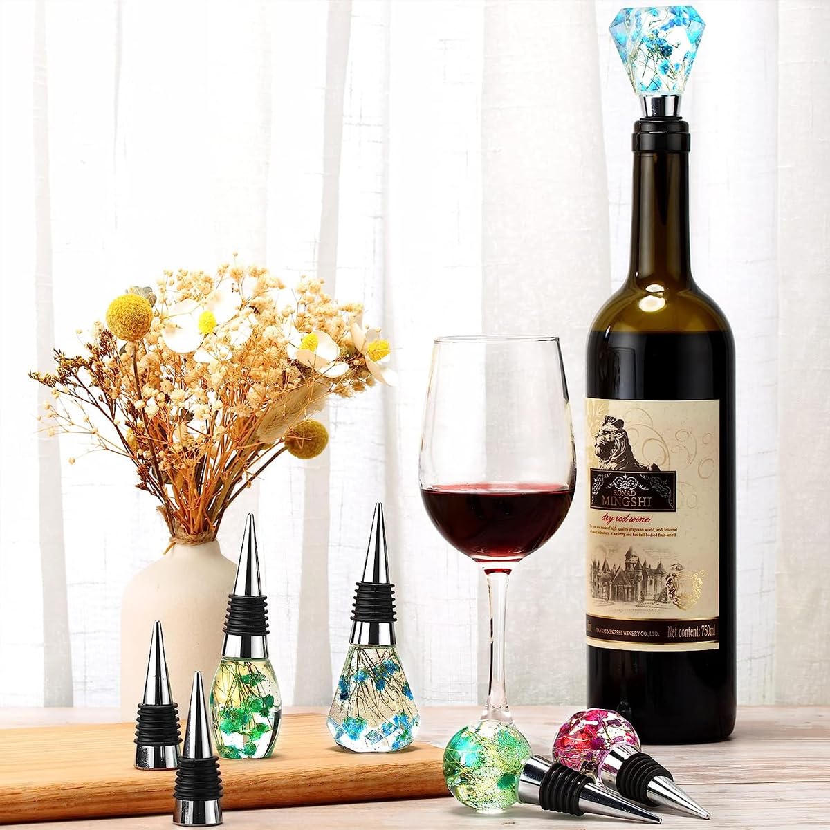 HASTHIP Wine Stopper Resin Molds for DIY Craft Gifts with 5 Silicone Shapes and Stoppers