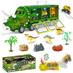 PATPAT® All in 1 Dinosaur Truck with Pull Back Dinosaur Cars, Dinosaur Toys Set for Kids, Car Transporter Toy with Light Sound, Pull Back Cars Toy Gift for Boy Girls of Age 1-6 - Green