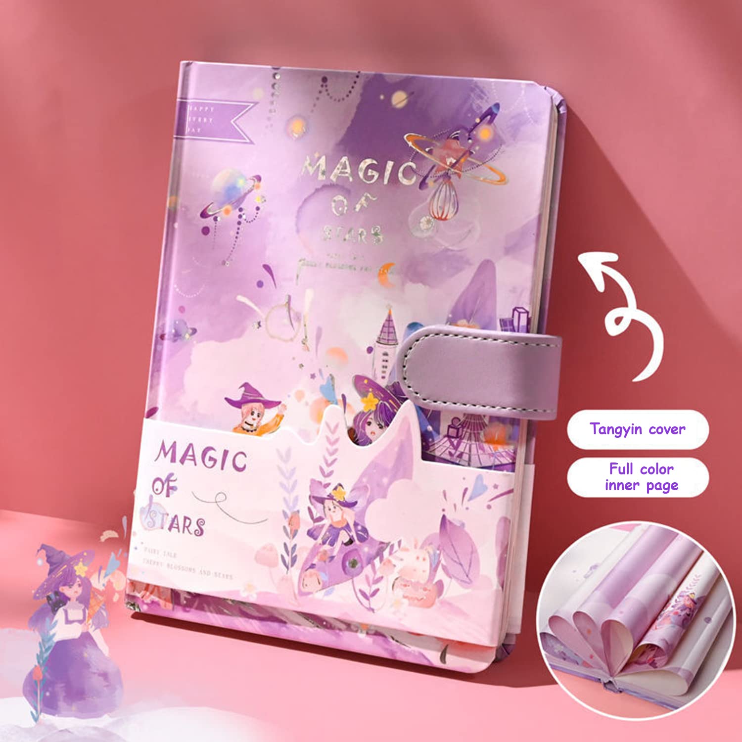 HASTHIP Cartoon Scrapbook Kit for DIY Journals with A6 Notebook 5 Washi Tapes & 25 Stickers | Cute Gift Set