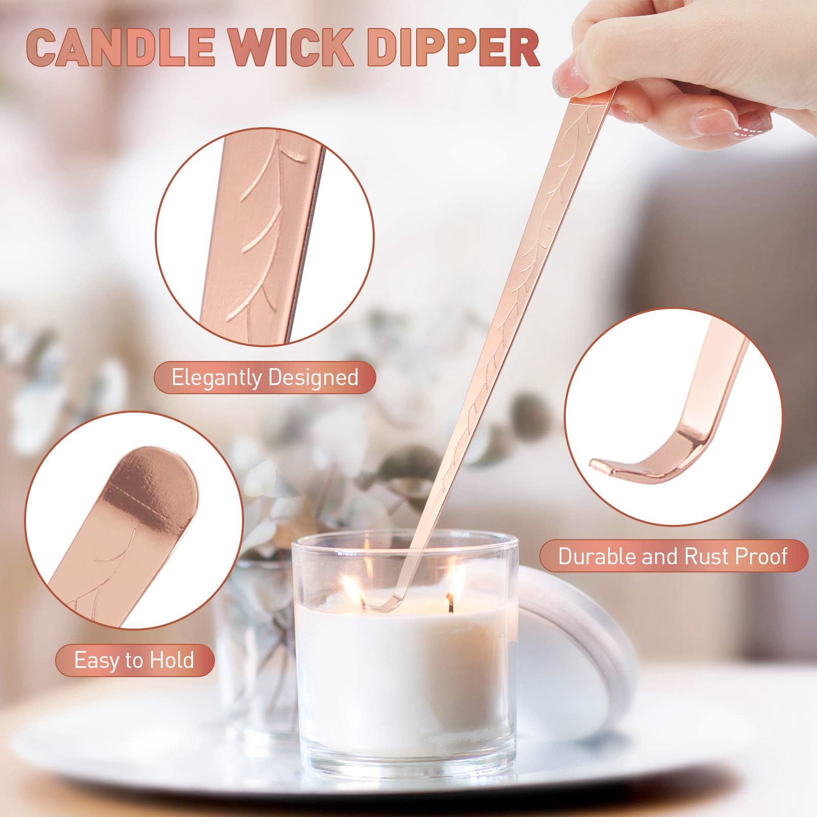 HASTHIP Candle Accessory Set with 3pcs Wick Trimmer Snuffer and Dipper | Stainless Steel Tools for Scented Candle Lovers