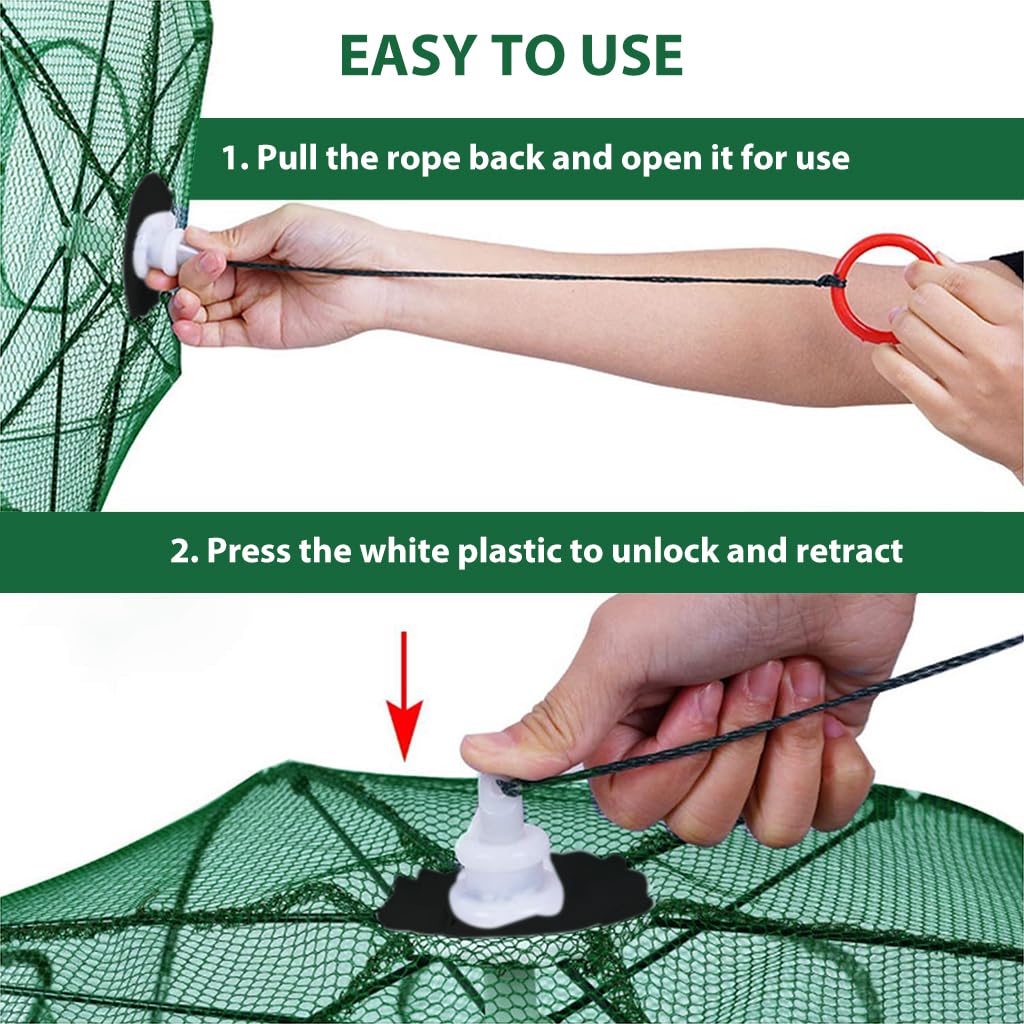 Proberos Foldable Fishing Net Trap for Crab and Fish with 6 Holes and Automatic Folding Design