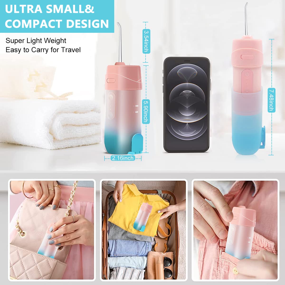 HANNEA Dental Flosser for Teeth with 240ml Water Tank and 360° Nozzle | Cordless Rechargeable IPX7 Cleaner