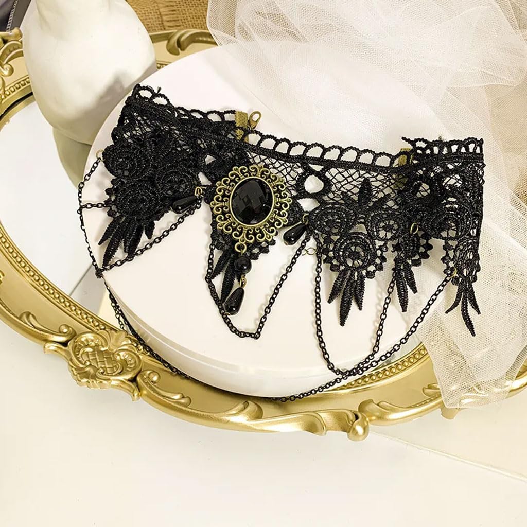 Zibuyu Lace Choker Necklace for Parties with Rhinestone Tassel and Alloy Lace Design