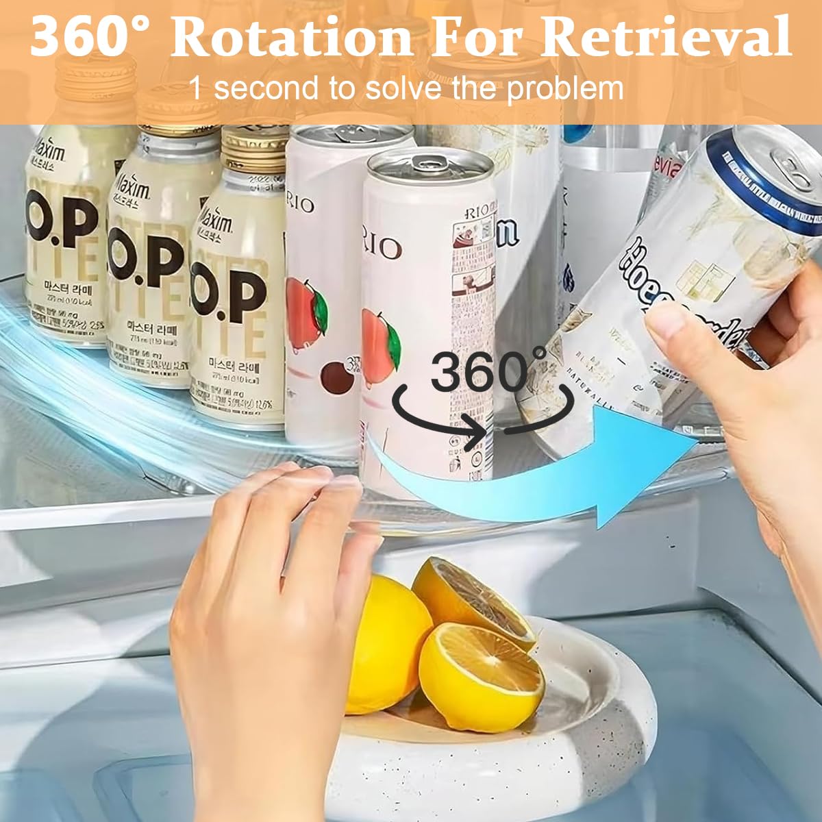 Supvox Lazy Susan Rotating Organizer for Refrigerator featuring 15.67 in tray and suction cup base | clear plastic storage for kitchen and pantry