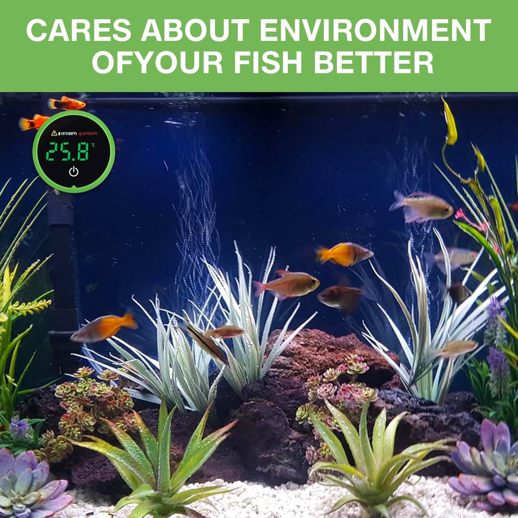 Qpets Digital Aquarium Thermometer, Precision LED Aquarium Thermometer, Self Adhesive Aquarium Digital Thermometer for Tropical Fish Tanks, 15°C/34°C - High/Low Temperature Alarm