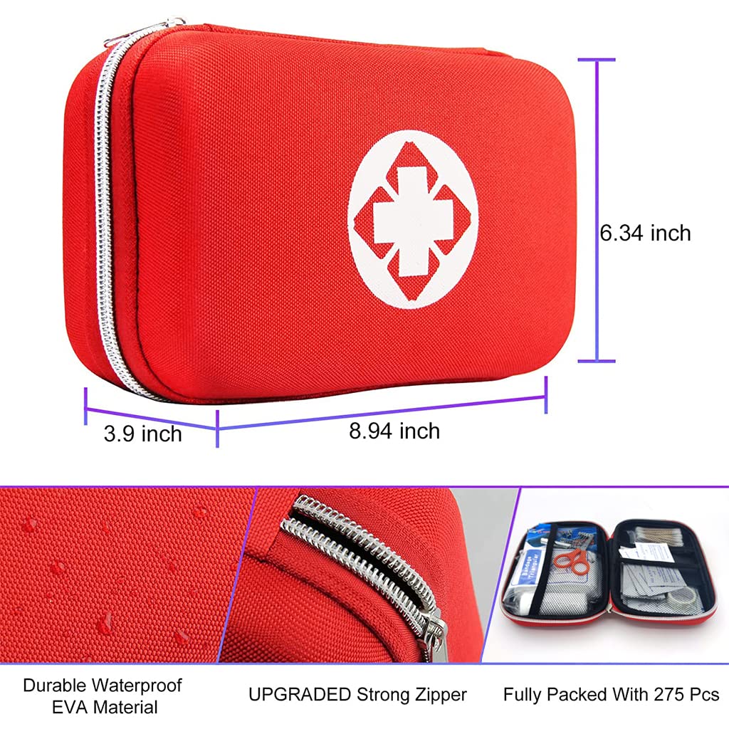 Proberos 44Pcs First Aid Kit with All Items for Travelling Ooutdoor Car Home with Portable Bag, Includes Emergency Foil Blanket, Band-aid, Gauze, First-aid manual, Flashlight, Scissors, Survival Kits