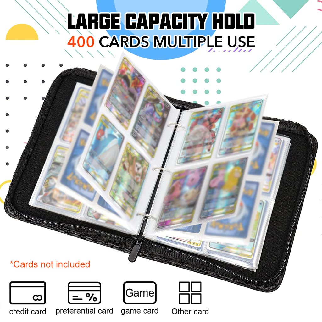 PATPAT Pokemon Card Binder for 400 Trading Cards with Hard Shell PU Cover and Zipper | Gift for Kids
