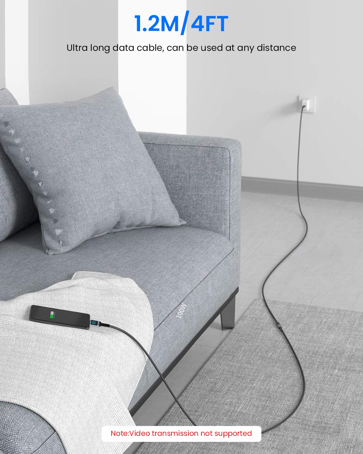 Verilux Type C to Type C Cable, 6.6Ft USB Type C Cable with LCD Display 100W Fast Charging & Data Transfer Male to Male C Type Extension Cable Compatible with MacBook Pro/iPad Pro/iPad Air/GalaxyS20