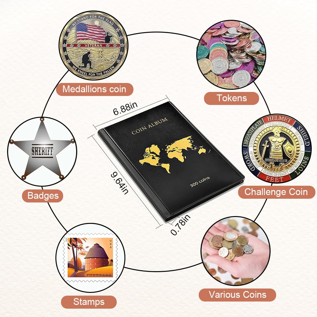 Climberty Coin Collection Album for Collectors with 300 Pockets and Hard Cover Protection