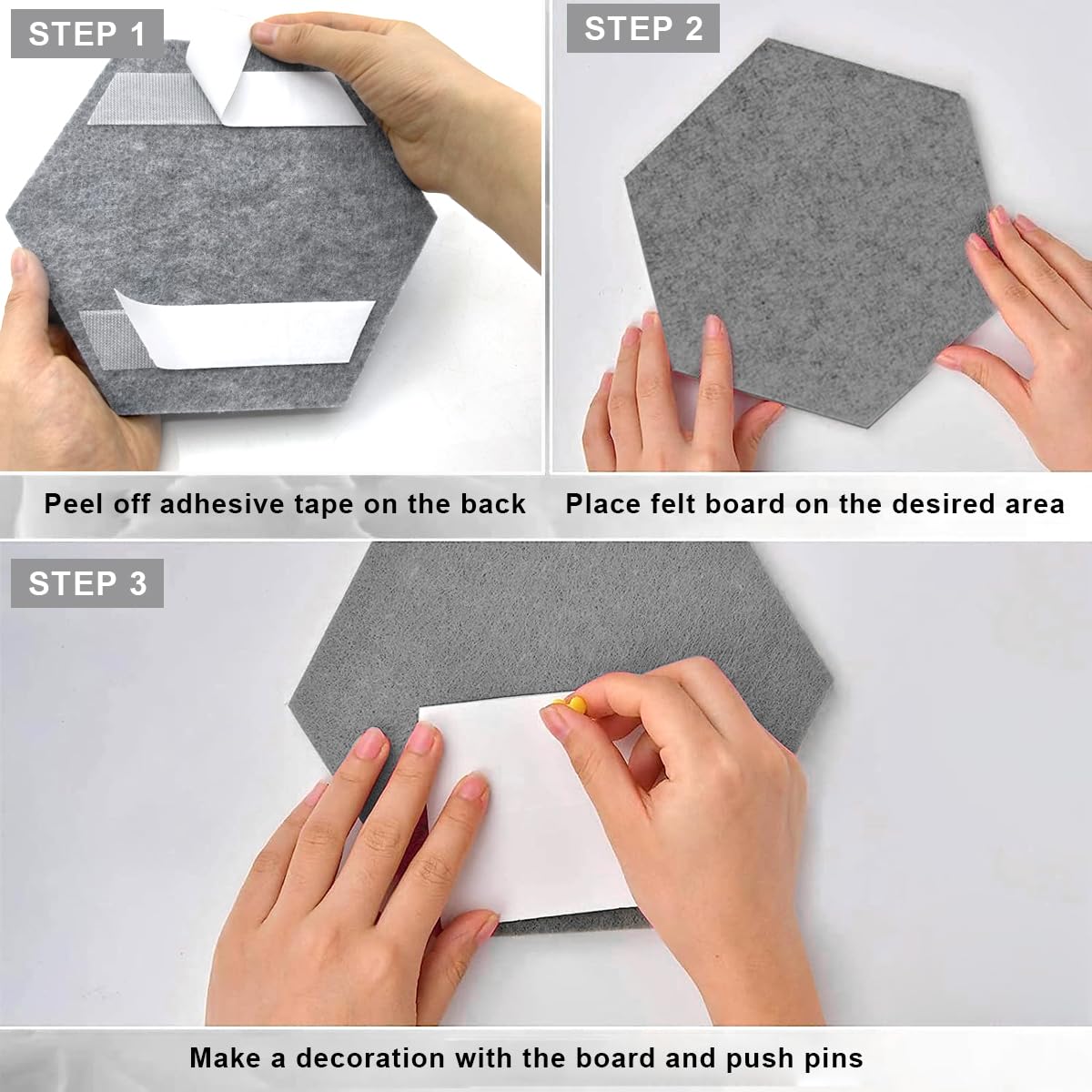 Climberty Hexagon Bulletin Board for Home and Office with 8pcs Felt Tiles & 30 Thumbtacks | Self Adhesive Design