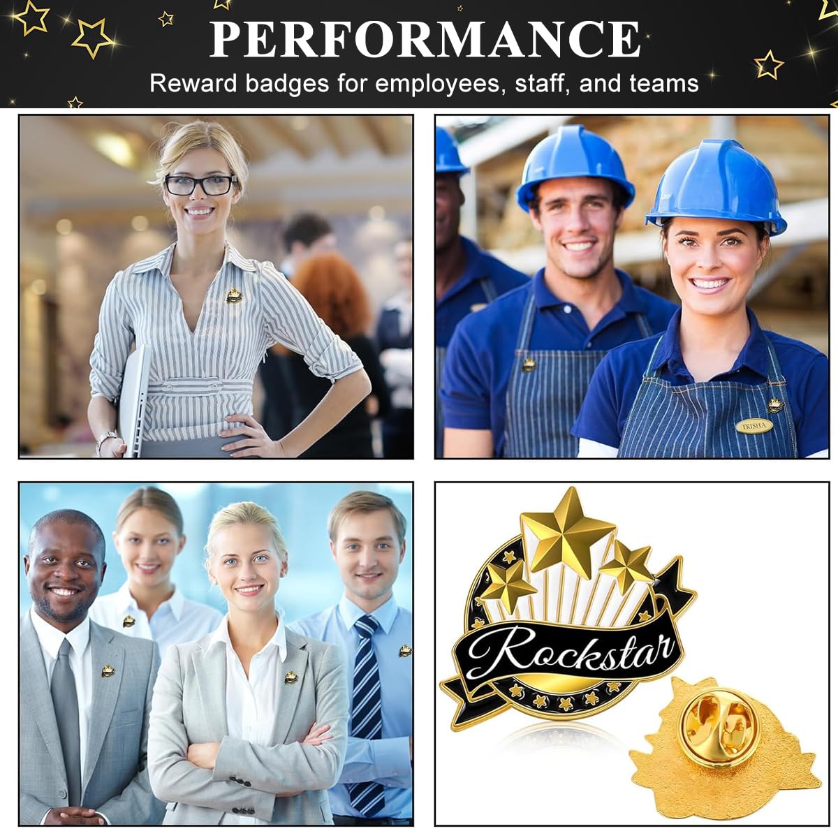 SANNIDHI Employee of The Month Lapel Pin Set for Recognition Programs with Pinback Mechanism and Alloy Build | 10Pcs Rock Star Enamel Brooch