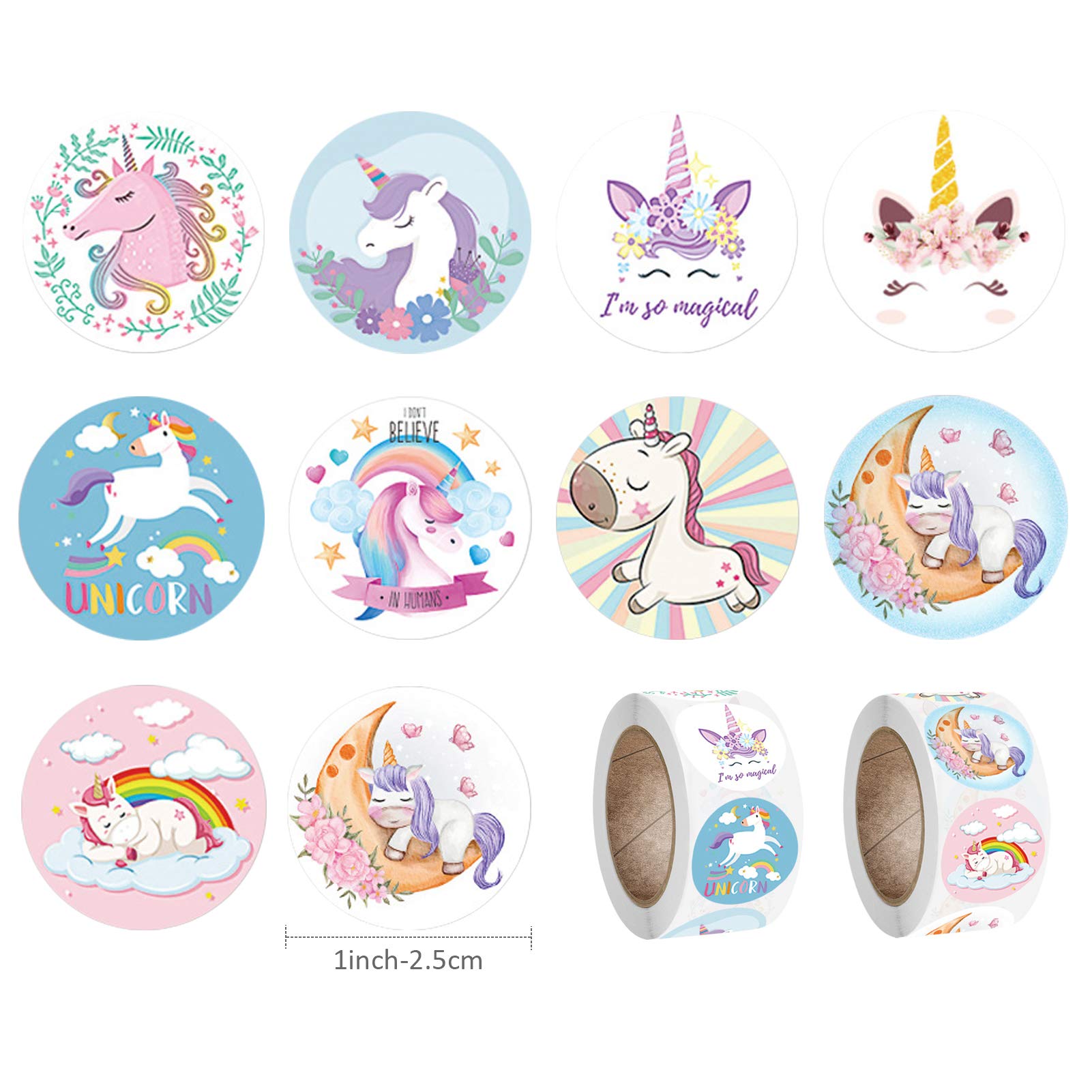 Optifit Unicorn Stickers for Kids featuring 1000 pcs 1 inch self adhesive paper labels | DIY decoration for school and party gifts