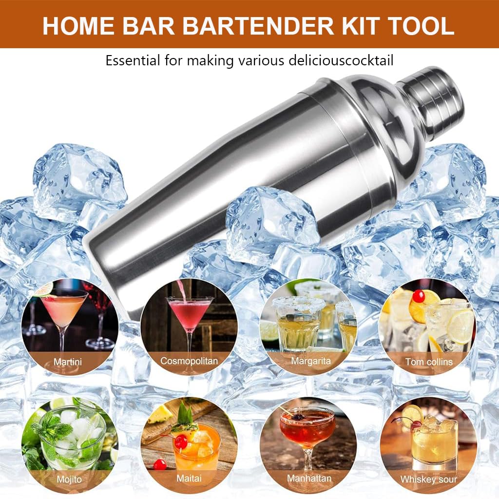 Supvox® 19Pcs Cocktail Shaker Set, 550ml Stainless Steel Cocktail Shaker Muddler, Strainer, Jigger, Spoon, Ice Tools, Wooden Holder, Complete Bartender Kit for Home Bar & Beginners