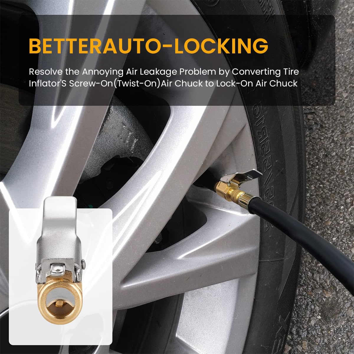 STHIRA Brass Tire Valve Adapter for Car and Bike with 9.8 in Flexible Hose | Secure Locking Lever