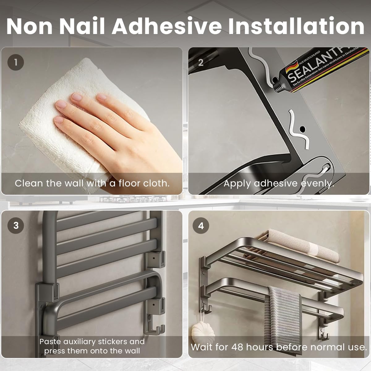 HASTHIP Aluminum Folding Towel Rack for Bathroom with Dual Layer 23.6 in Shelf | Matte Black Organizer