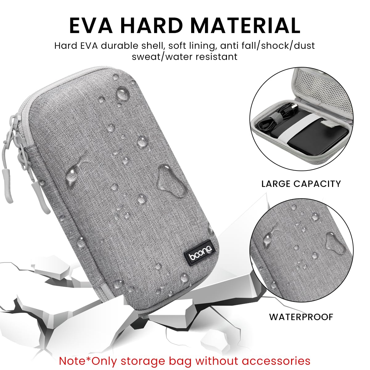 Zeitel Carrying Case for 2.5 Inch Hard Drives with Soft EVA Lining and Mesh Pocket | Grey Travel Organizer