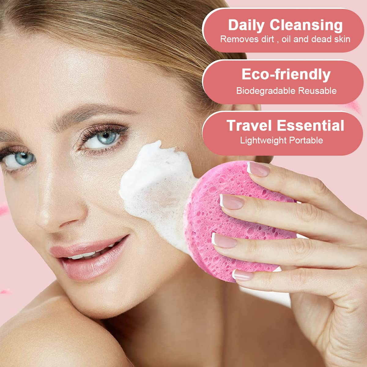 MAYCREATE Compressed Facial Sponges for Cleansing and Exfoliating | 50pcs 6cm Natural Wood Pulp Pads
