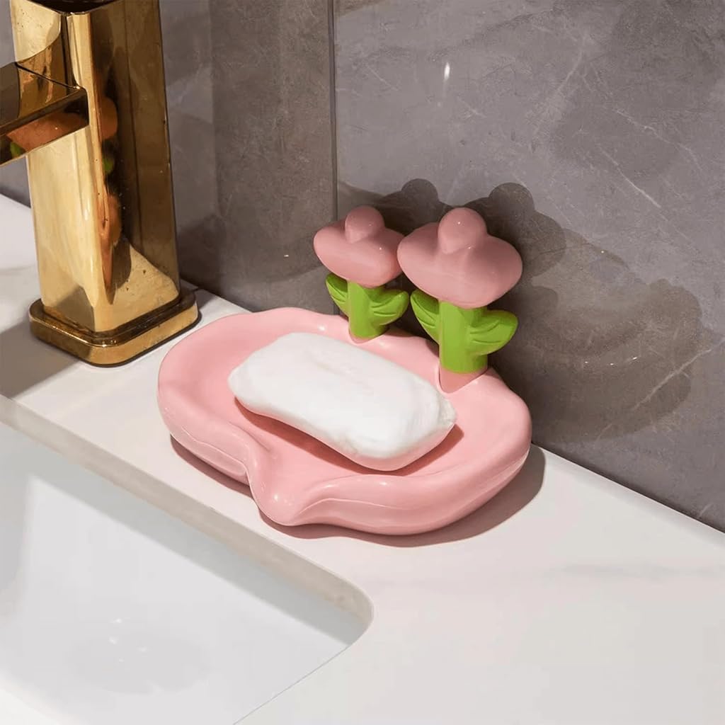 HASTHIP® 2PCS Cute Flower Soap Tray, Decorative Bathroom Organizer