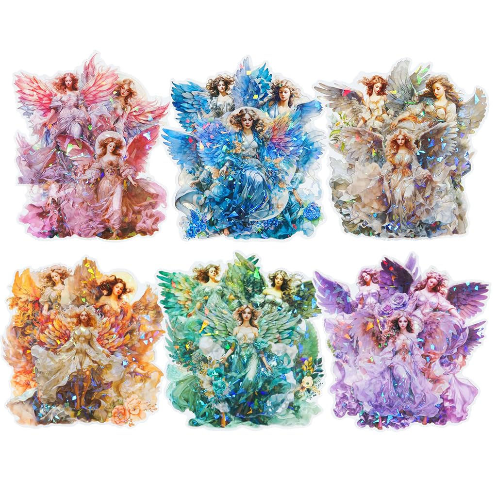 HASTHIP Angel Stickers for Journaling and Scrapbooking with 30 pcs 3.9 in PET Glossy Sheets | Waterproof Aesthetic Designs