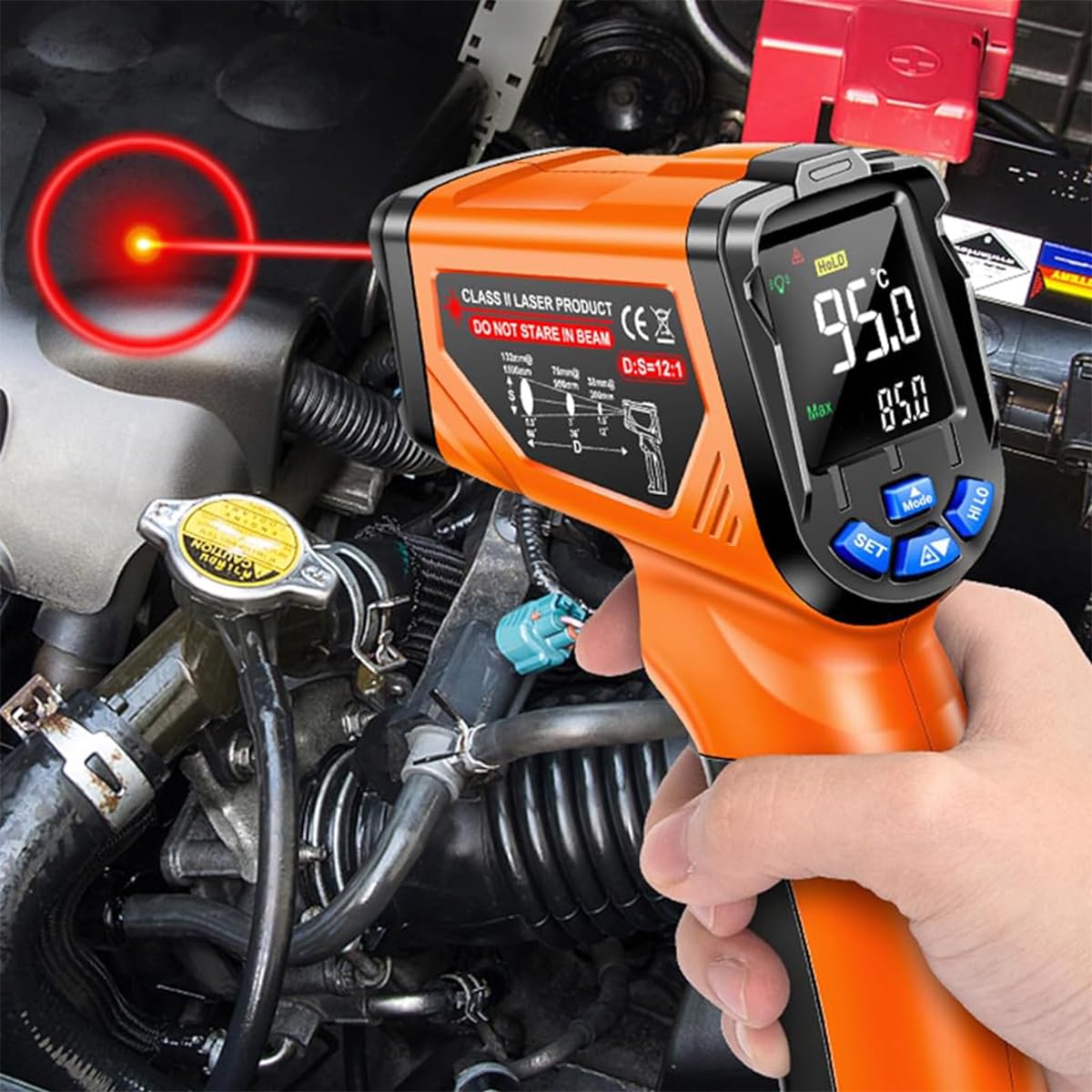 Serplex Infrared Thermometer Gun for Household and Industrial Use featuring Adjustable Emissivity and -4°F to 1382°F Range | LCD Digital Laser Temp Gauge