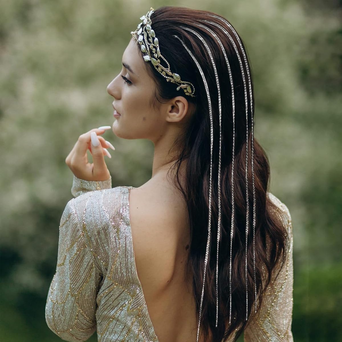 MAYCREATE Rhinestone Hair Clip Chains for Women featuring 20 in Tassel Silver Braids | 5Pcs