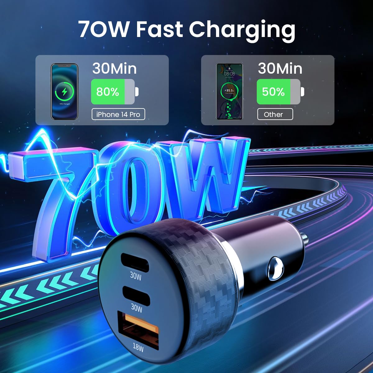 STHIRA Car Cigarette Lighter Charger for iPhone 15 with Dual 30W Type C Ports | 78W 3 in 1 Splitter