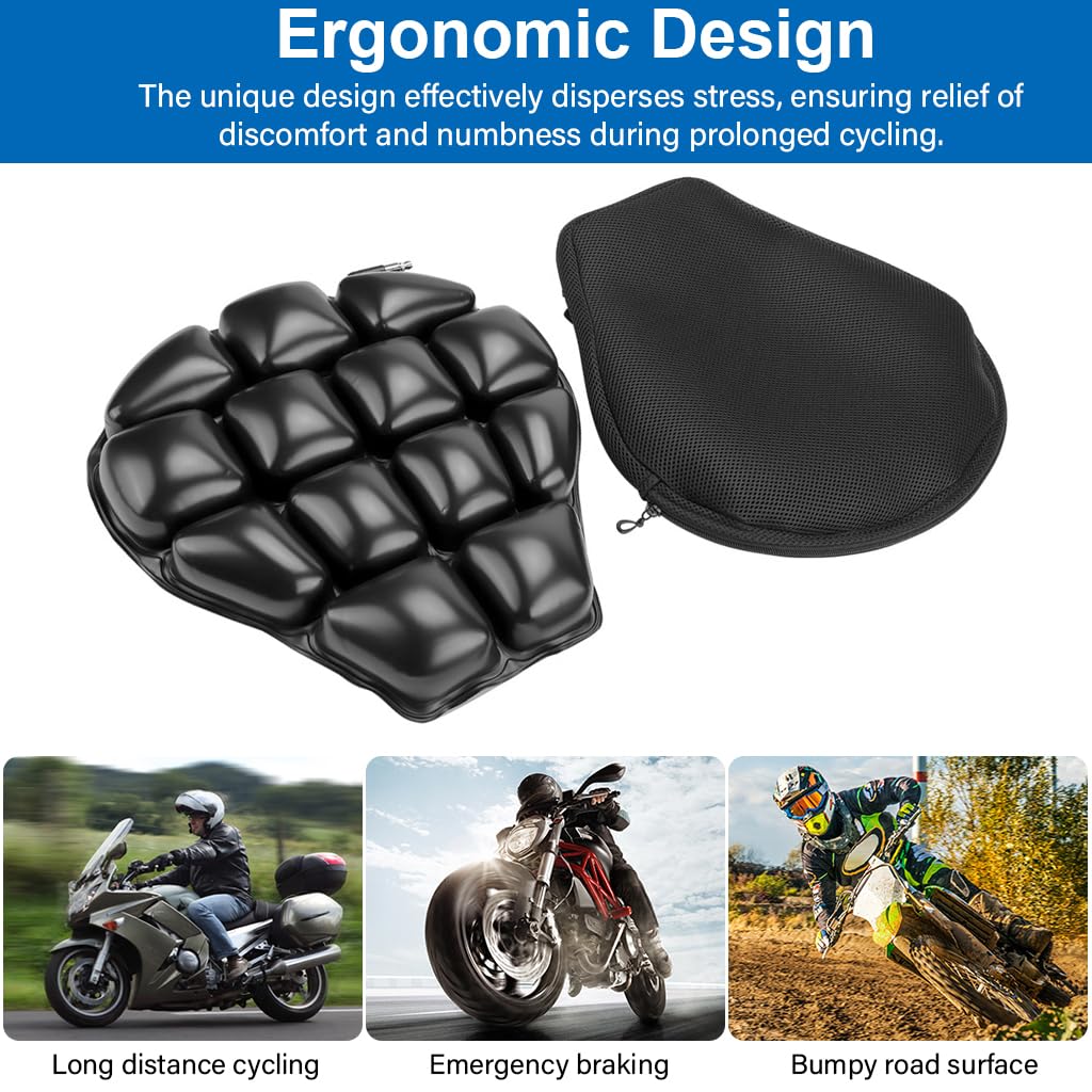 STHIRA® Motorcycle Air Cushion Seat 3D Inflatable Air Cushion Seat with Breathable Zipper Cover Shock-Absorbing Seat Pad with Quick Release Buckle Design Universal Motorcycle Air Cushion Seat