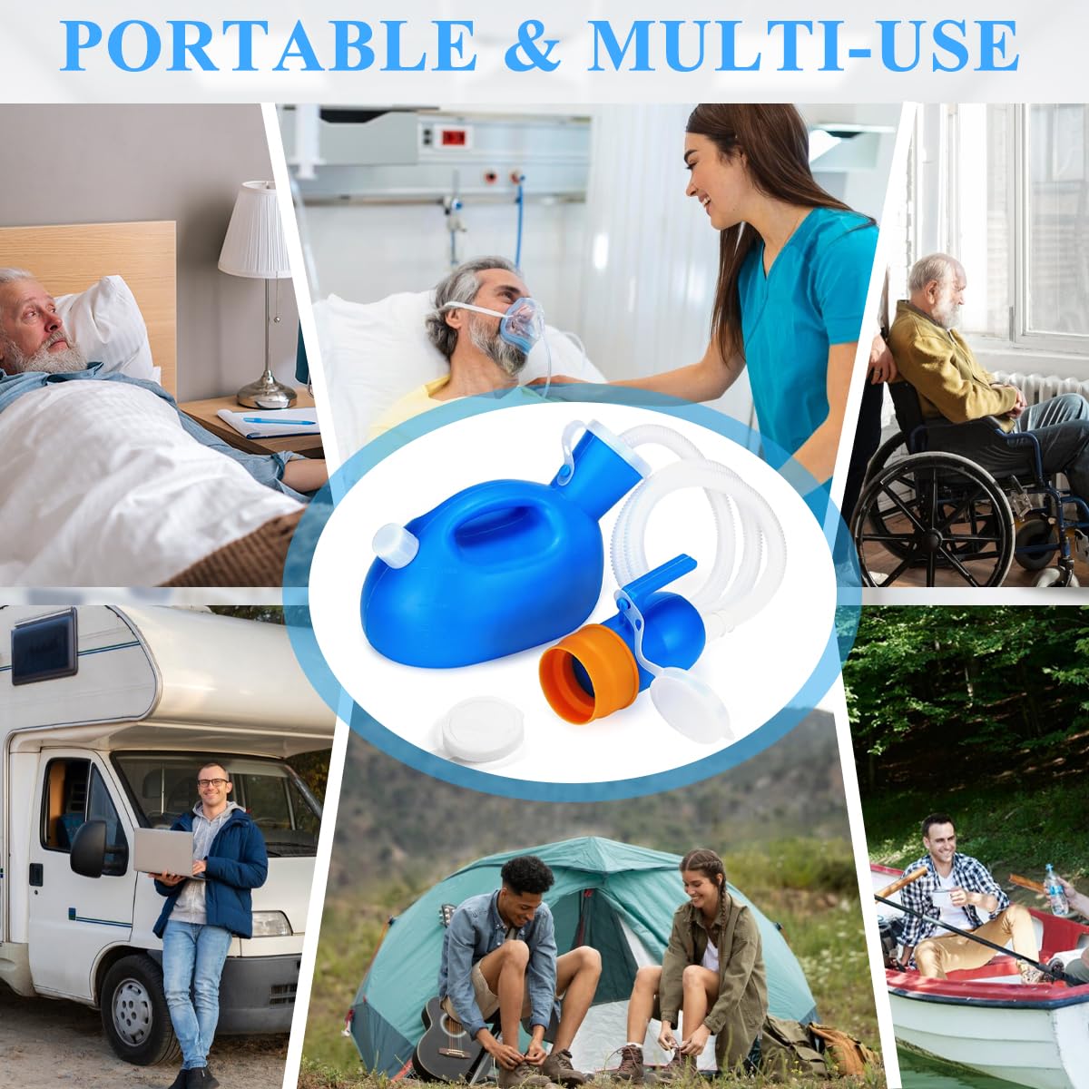 HANNEA Urine Collector for Men with 2000mL Capacity and Flexible Pipe | Spill Proof Portable Male Urinal