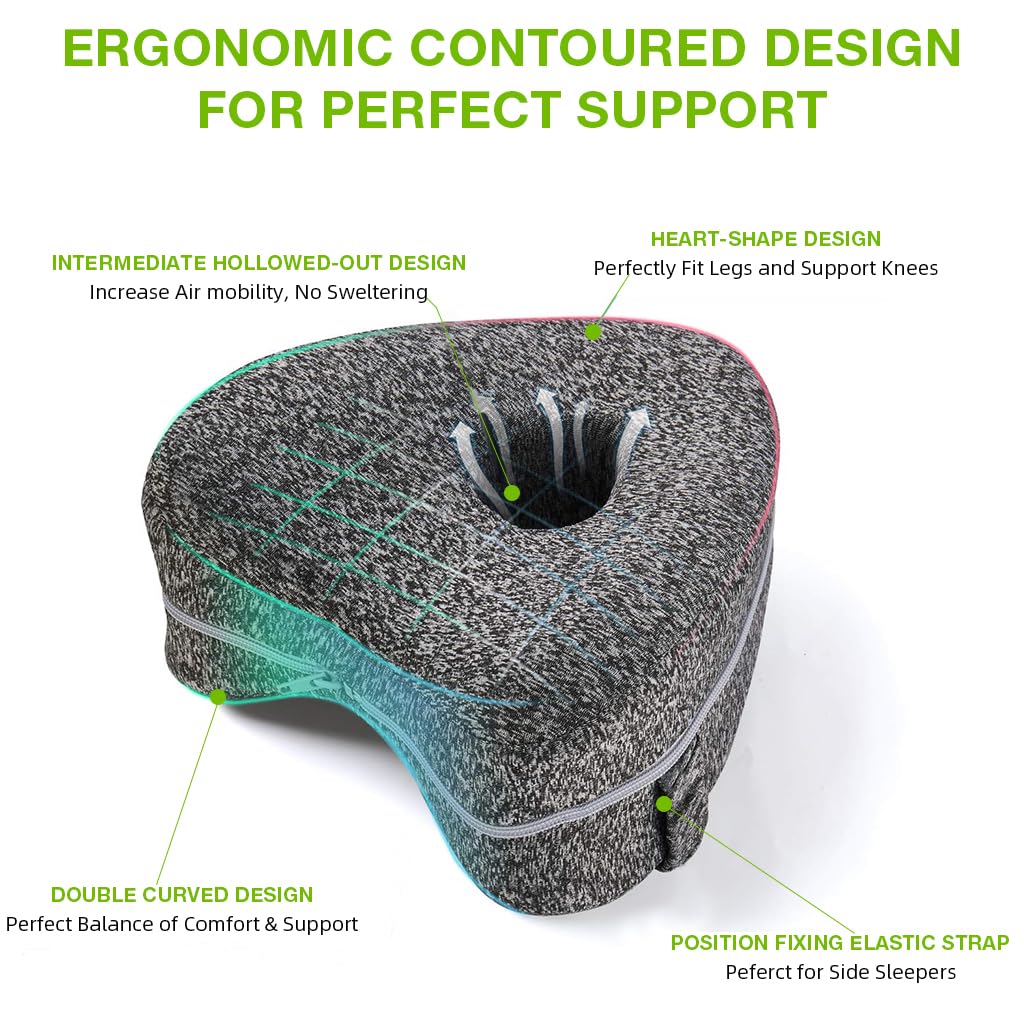 HASTHIP Cotton Knee Pillow for Side Sleepers with Ergonomic Contoured Shape and Washable Cover