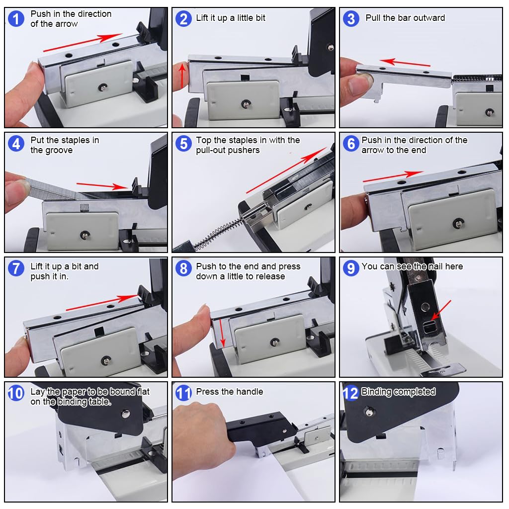 HASTHIP® High-Capacity Metal Stapler Kit, 120Sheets, 6-23mm Staples Compatibility, Long Ergonomic Handle, Precise Alignment - Ideal