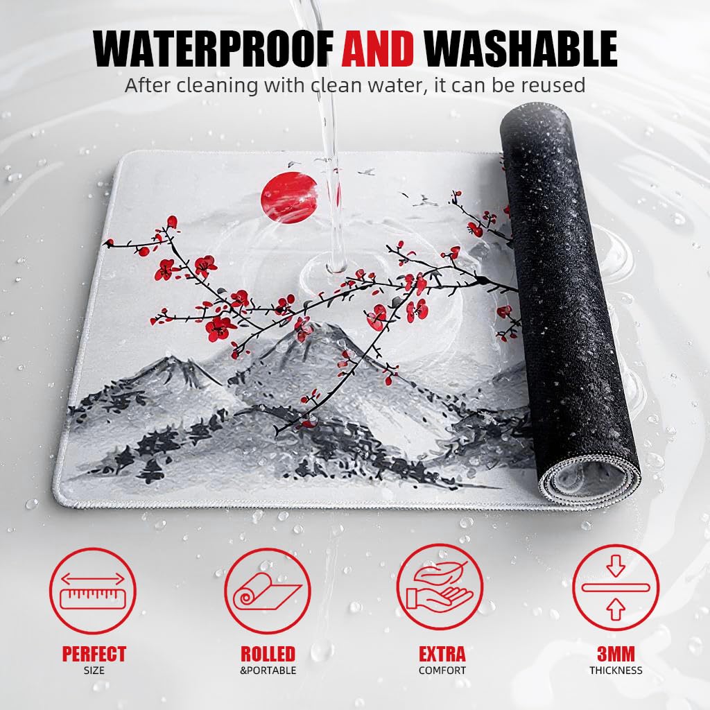 ZORBES Mouse Pad for Gaming featuring Non Slip Rubber Base 900mm x 400mm x 3mm | Watercolor Cherry Blossom Desk Mat