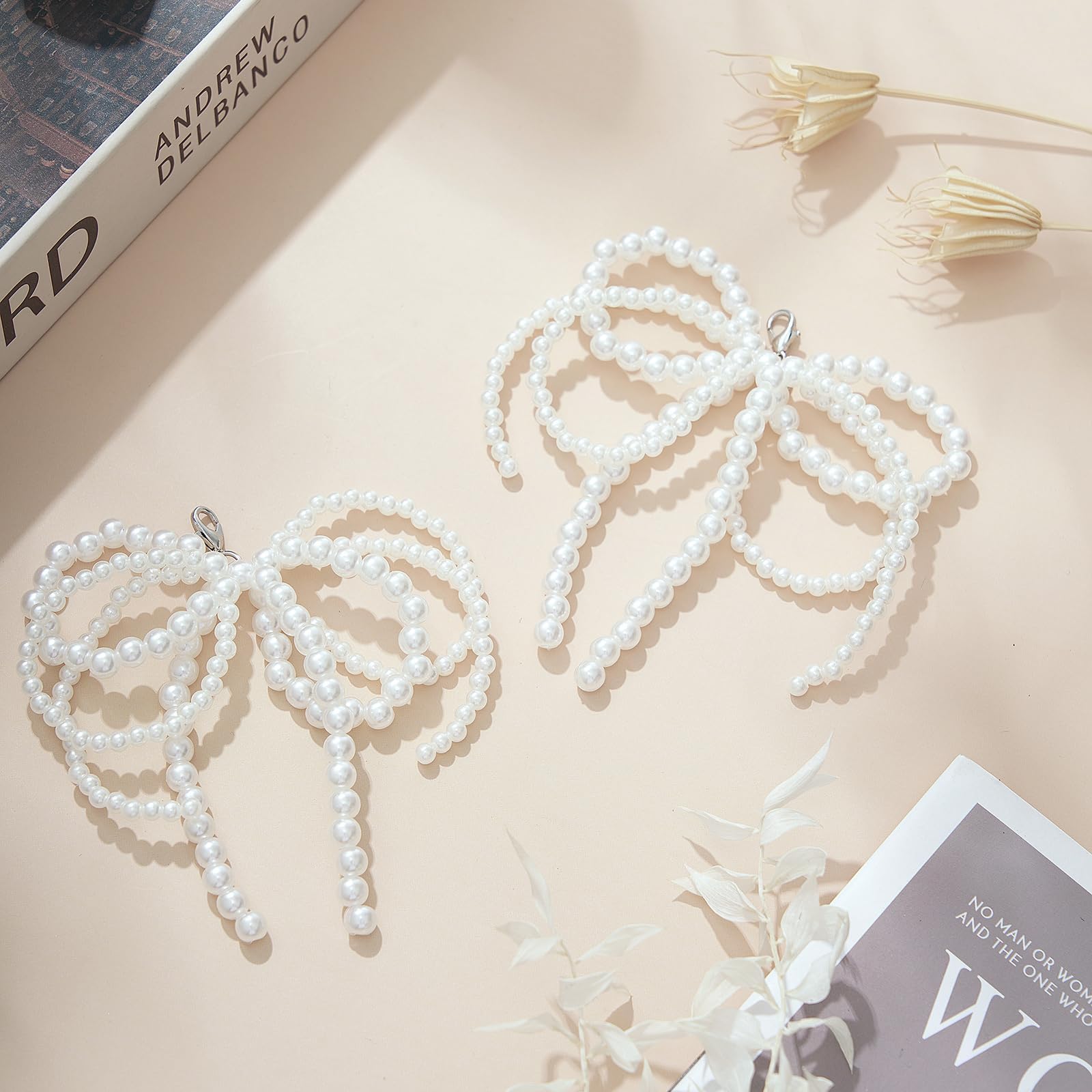 MAYCREATE Pearls Bowknot Shoe Charms for Sneakers and Dress Shoes featuring Lobster Buckle